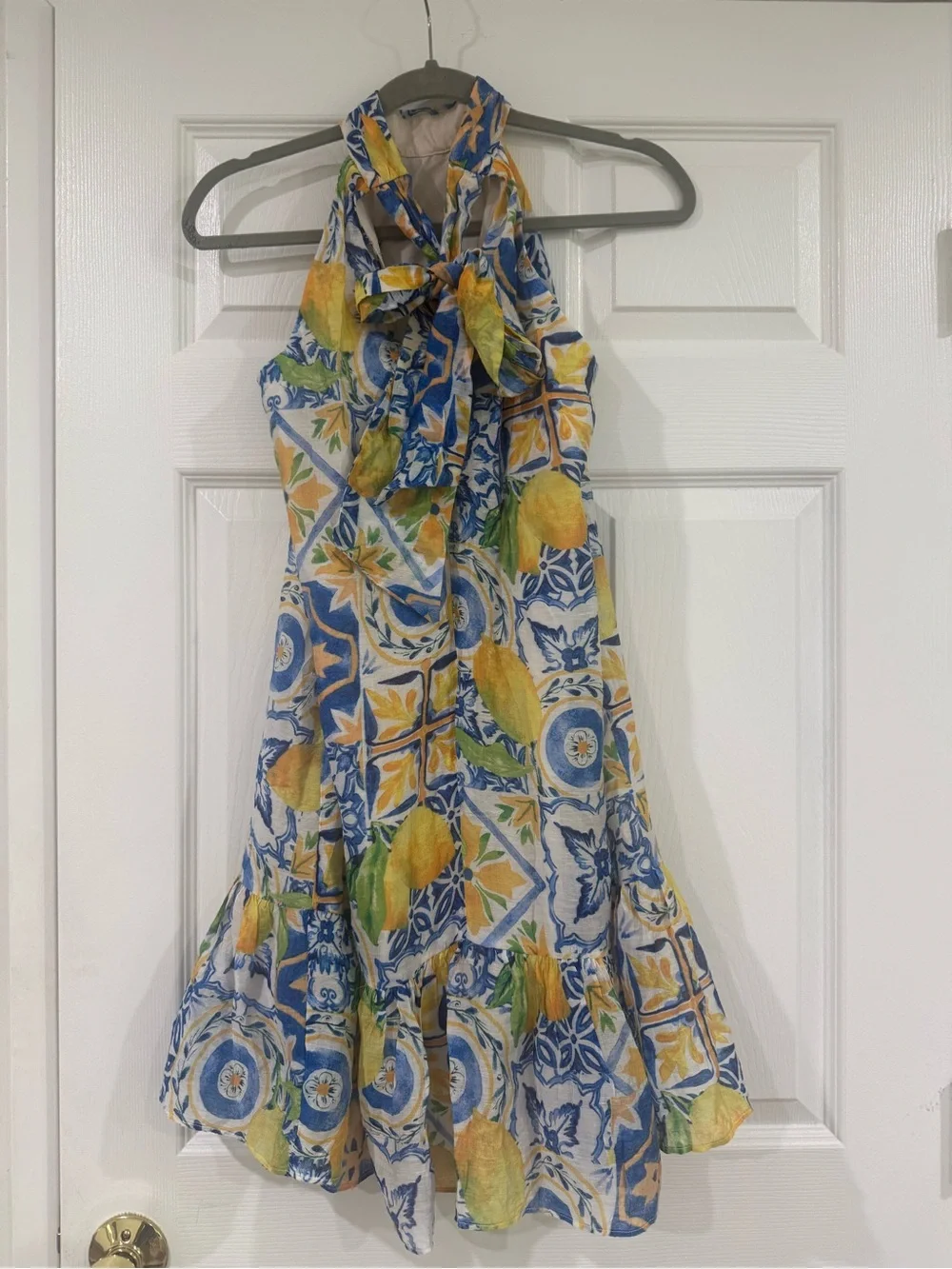 1. State Blue, Yellow and Green Lemon Italian Amalfi Tile Print Curtain Panel
